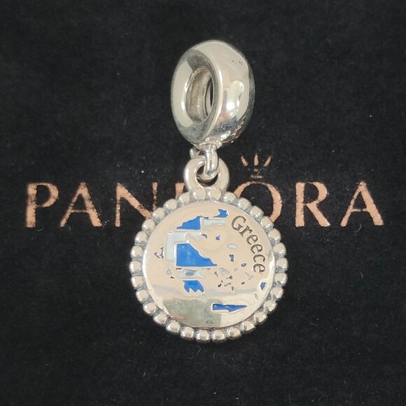 Pandora Greece Flag Map Exclusive Travel Dangle Charm S925 Silver with box - Picture 1 of 8